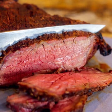 smoked Tri Tip being sliced